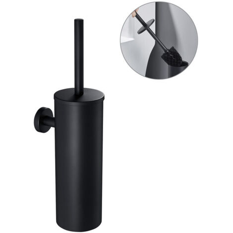 Edelstahl WC-Bürste und Behälter Toilettenbürsten Toilettenbürstenhalter WC-Garnitur Klobürste mit Längere Griff, Schwarze Toilettenbürste fürs Bad