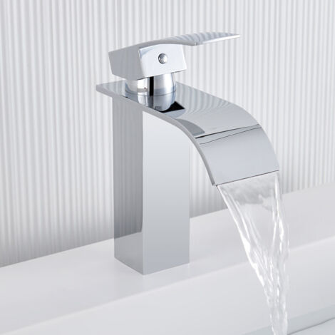 Auralum Wasserhahn Bad Armatur Wasserfall Mischbatterie Badarmatur Einhebelmischer Waschbecken Waschtischbatterie für Badezimmer Waschtisch, Chrom