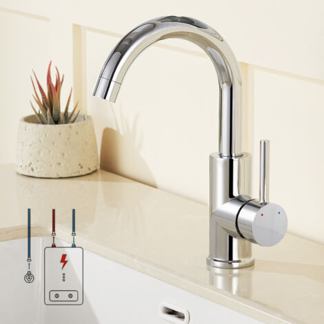 Auralum Niederdruck Wasserhahn Bad, 360° drehbare Waschtischarmatur Bad, Waschbecken Armatur mit hohem Auslauf, Mischbatterie für Badezimmer, Chrom