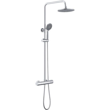 Auralum Duschsystem mit Thermostat Regendusche inkl. 9-Zoll Duschkopf und Handbrause mit 3 Strahlarten Handbrause, höhenverstellbar Duschstange 840 - 1210 mm