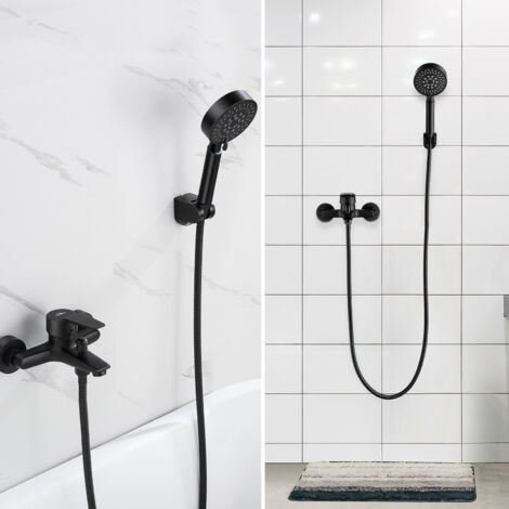 Badewannenarmatur mit Multifunktions-Handbrause Schwarz Matt Badewannen Armaturen Mischbatterie Set mit 5 Strahlarten Handbrause für Badewanne und Badzimmer