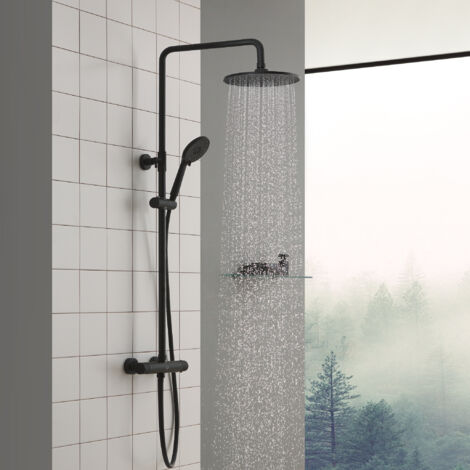 Cecipa Thermostat-Duschsäule mit Mischbatterie, Brausegarnitur, höhenverstellbar, Thermostat-Brausemischer mit Brausekopf und Brausebatterie