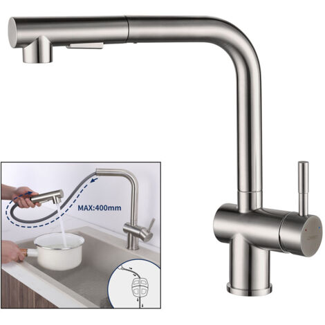 Küchenarmatur mit Brause Ausziehbar, Lonheo Hochdruck Wasserhahn Küche, Einhebel Spültischarmaturen Küche mit 2 Sprühmodi, 304 Edelstahl Bleifrei und Nickelfrei
