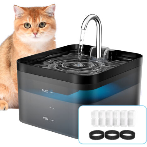 Schwarzer Katzenbrunnen 2,2 L Trinkbrunnen für Katze mit LED und Aktivkohlefilter, inkl. 6 Filtern und 3 Schwämmen, leise und leicht zu reinigen