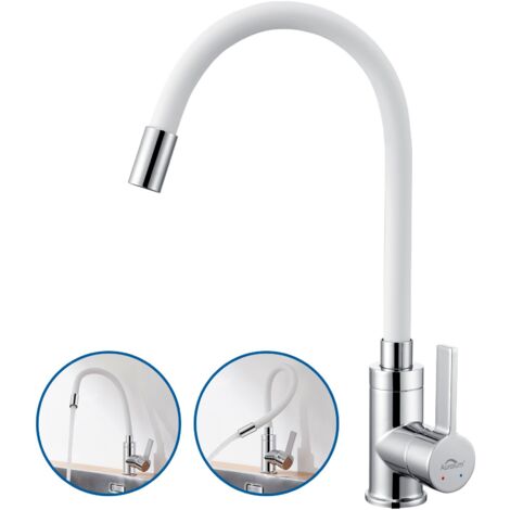 Auralum Küchenarmatur flexibel 360°Drehbar Einhandmischer Hochdruck Küchenmischbatterien flexibler Wasserhahn für die Küche Armatur, Weiß (1/5)