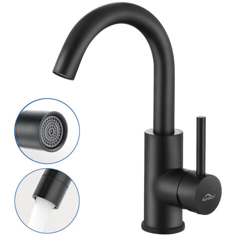 Auralum Schwarze Waschtischarmatur Einhebelmischer aus Edelstahl, Wasserhahn Bad Armatur Mischbatterie mit Abnehmbarem Perlator für Badarmatur (Nicht Niederdruck) (1/5)