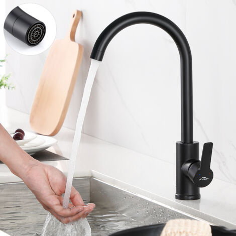Auralum Schwarz Hochdruck Küchenarmatur 360° Drehbar Wasserhahn Küche Spültischarmatur Einhebelmischer mit abnehmbarer Perlator (1/5)