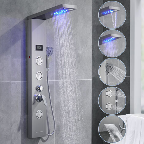 Auralum LED Duschpaneel Duscharmaturen Set mit 3 Düsen,Wassertemperatur LCD Dispaly Duschsystem Edelstahl SUS304 Duschpaneel Leichter Luxus ,Edelstahldrahtziehen