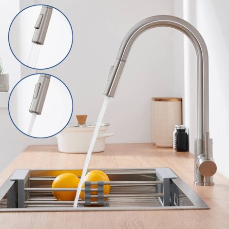 Hochdruck Küchenarmatur Edelstahl Ausziehbare Spültischarmatur mit Zweistrahl, hoher Auslauf 360° schwenkbarer Wasserhahn (1/5)