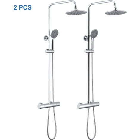 Auralum 2er Set Duschsystem mit Thermostat fürs Bad  Duscharmatur Duschset Duschkopf  Badezimmer Regendusche inkl. Überkopfbrause