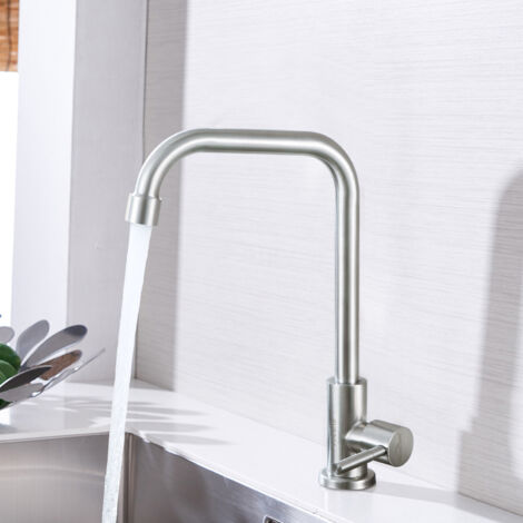 360° drehbar kalte Küchenarmatur, Einzelne Wasserhahn Küche Armatur für Spüle, Einhebelmischer Spültischarmatur aus Edelstahl (7 form)