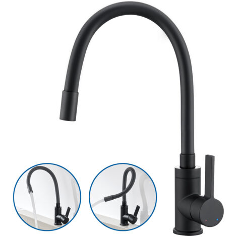 Auralum Schwarze flexible Küchenarmatur 360°Drehbar Einhandmischer Hochdruck Küchenmischbatterien flexibler Wasserhahn für die Küche Armatur (1/5)