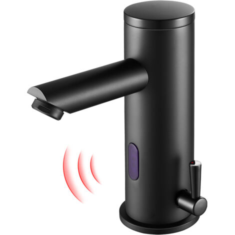 Infrarot Sensor Wasserhahn Schwarz Automatik Waschtischarmatur Einhebelmischer Waschbecken Mischbatterie Badarmatur mit einstellbarem Temperaturbegrenzer Batteriebetrieb