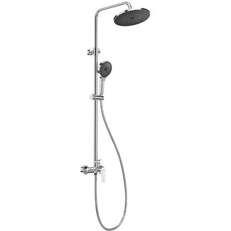 Duschsäule Griffschalter Duschset mit 26 cm Kopfbrause Runde Handbrause Quadratische Duschsäule Hydromassage für Badezimmer