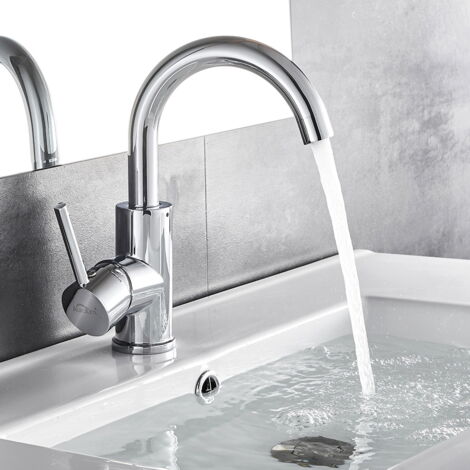Auralum Wasserhahn Bad 360 Grad Drehbar Waschbecken Bad Mischbatterie Chrom, Badarmatur Waschtischarmatur Einhebelmischer Waschtisch Armatur für Badezimmer (1/6)