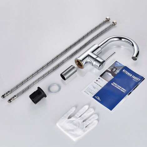 Waschtischarmatur Aus Edelstahl, Gebürstet Silber – 360° Drehbar, Mit Keramikkartusche, Einhebelmischer, 60 Cm Schläuche, Für Warm- Und Kaltwasser