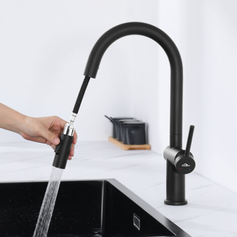 Auralum Wasserhahn Küche Ausziehbar Küchenarmatur mit 2 Strahlarten, Armatur Küche 360° Drehbar Einhebelmischer, Spültischarmatur Edelstahl Mischbatterie für Küche, Schwarz