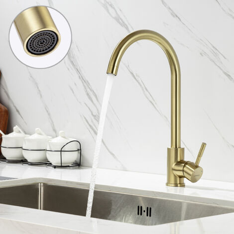 Lonheo Wasserhahn Küche Armatur Gold, 360° Drehbar Hochdruck Küchenarmatur Einhebelmischer Edelstahl Küche Mischbatterie für Spülbecken