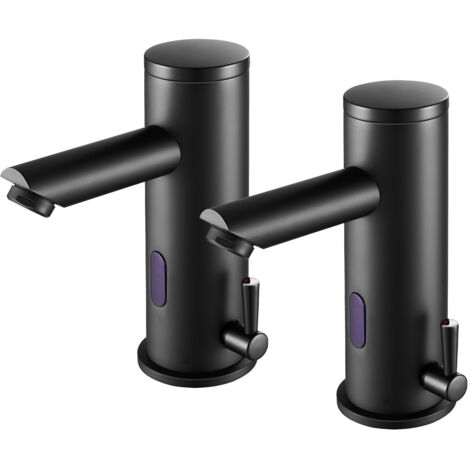 2pcs Elektronische Infrarot-Wasserhahn Kalt- und Warmwasser Automatische Mischbatterie Messing Schwarz Automatische Waschbeckenarmatur für Badezimmer (1/5)