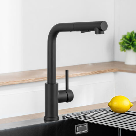 Wasserhahn Küche ausziehbare Hochdruck Küchenarmatur mit 2 Strahlarten Geschirrbrause, Edelstahl Spültischarmatur 360° schwenkbar Mischbatterien für die Küche, Schwarz