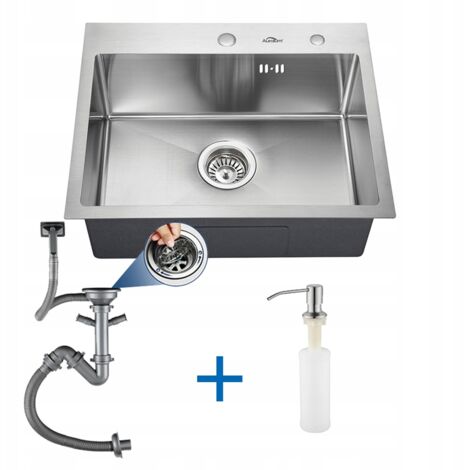 Auralum Küchenspüle Edelstahl Waschbecken Einbauspüle Spülbecken mit Seifenspender + 2 Montagelöcher + Ablaufgarnitur 55 x 45CM