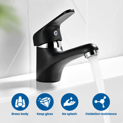 Auralum Badarmatur Wasserhahn Bad Waschtischarmatur Waschbecken Armatur mit Abnehmbarer Perlator, Mischbatterie fürs Badezimmer, Schwarz
