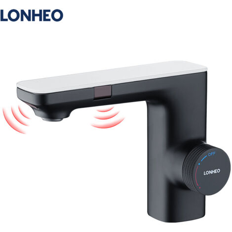 Lonheo Infrarot Sensor Wasserhahn Bad Automatik Waschtischarmatur mit Zwei Infrarotsensor Einhebelmischer Waschbecken Mischbatterie Badarmatur, Schwarz