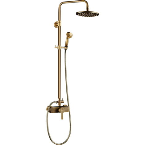 Auralum Retro Duschsystem Einhebelbrausegarnitur mit Handbrause + Regenbrausekopf, Ausziehbare Brausegarnitur mit höhenverstellbar 960-1350mm , Antik Kupfer