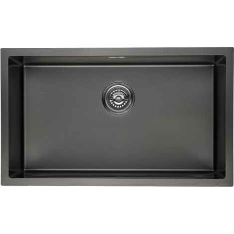 Lonheo Küchenspüle schwarz XL 74 × 44 CM eckige Spülbecken, Einbauspüle für ab 80er Unterschrank, Edelstahlspüle mit Über- und Ablaufgarnitur, Flächenbündig/Unterbau Spüle