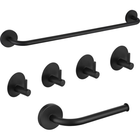 Edelstahl Handtuchhalter 6-teiliges Set, 4 Stück Handtuchhaken, Bad Handtuchstange, Toilettenpapierhalter, 2 Arten der Installation, Schwarz