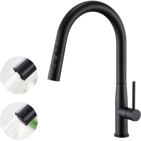 Auralum ausziehbare Küchenarmatur, Hochdruck Wasserhahn aus Edelstahl, 360° schwenkbar, Mischbatterie mit 2 Strahlarten, Schwarz