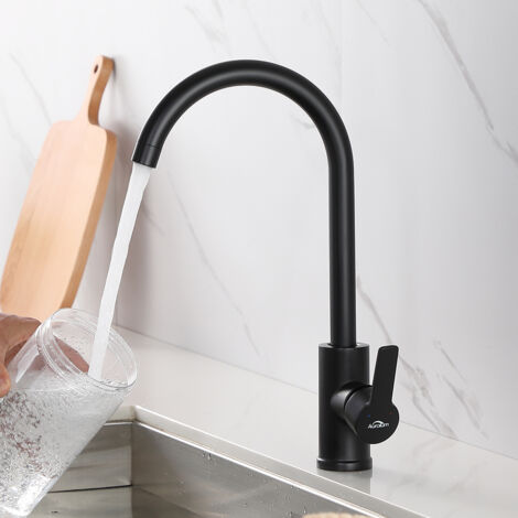 Auralum Küchenarmatur Schwarz Hochdruck Küche Wasserhahn 360 Schwenkbar Spültischarmatur Einhebelmischer (1/8)