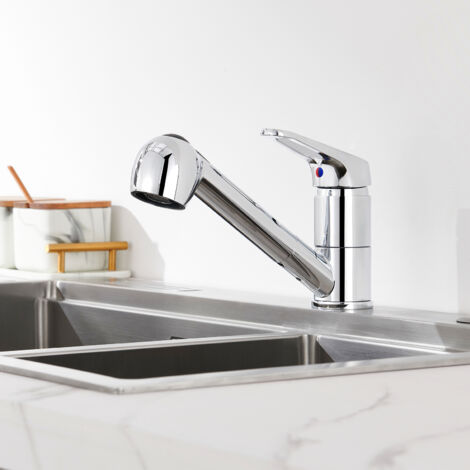 Einhebel Küchenarmatur mit 2 Strahlarten Geschirrbrause Wasserhahn Küche ausziehbar Spültischarmatur Armatur mit 360° schwenkbar Chrom Einhandmischer Mischbatterie für Küche (1/5)