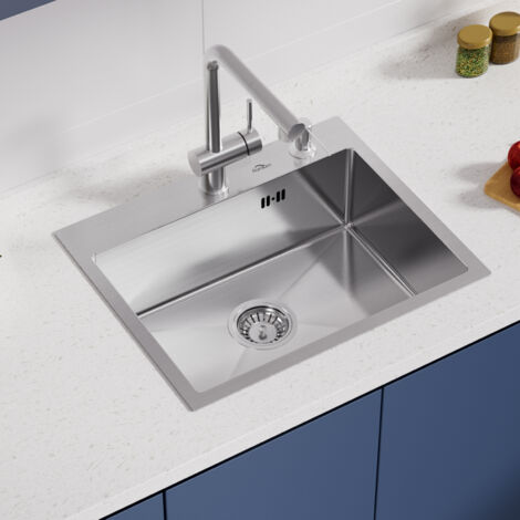 Auralum Edelstahl Küchenbecken 55 x 45 CM Einbauspüle Spülbecken Einbauspüle ​Küchenspüle rechteckig mit Siphon und Seifenspender, Gebürstet