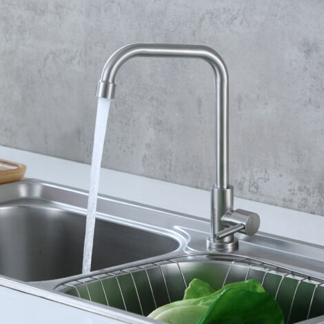 Auralum 360° drehbar Küchenarmatur, Einzelne Wasserhahn kalte Küche Armatur für Spüle, Einhebelmischer Spültischarmatur aus Edelstahl (7 form)