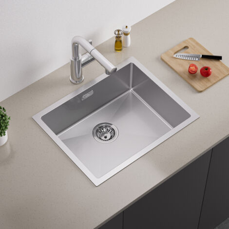Edelstahl Küchenspüle 55 x 44 cm Spülbecken Küche, für Edelstahlspüle ab 60er-Schrank, Flächenbündig, Unterbau oder Einbau, Gebürstet Spülen
