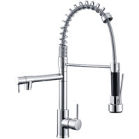 Küchenarmatur Wasserhahn Küche mit Spiralfeder, 360° drehbare Spültischarmaturen Einhebel Mischbatterie mit Zwei Auslauf, Chrom