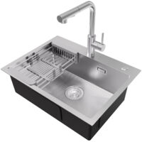 CECIPA MAX Küchenspülen-Sets, 60 × 45 cm Einzelbecken Edelstahl-Küchenspüle mit ausziehbarer Küchenarmatur, Abflusskorb, Gebürstet