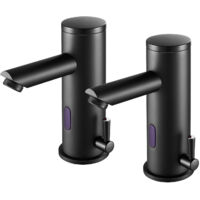 2pcs Elektronische Infrarot-Wasserhahn Kalt- und Warmwasser Automatische Mischbatterie Messing Schwarz Automatische Waschbeckenarmatur für Badezimmer