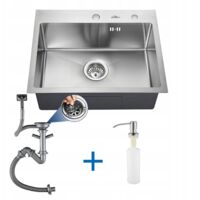 Auralum Küchenspüle Edelstahl Waschbecken Einbauspüle Spülbecken mit Seifenspender + 2 Montagelöcher + Ablaufgarnitur 55 x 45CM