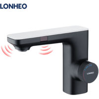 Lonheo Infrarot Sensor Wasserhahn Bad Automatik Waschtischarmatur mit Zwei Infrarotsensor Einhebelmischer Waschbecken Mischbatterie Badarmatur, Schwarz