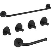 Edelstahl Handtuchhalter 6-teiliges Set, 4 Stück Handtuchhaken, Bad Handtuchstange, Toilettenpapierhalter, 2 Arten der Installation, Schwarz