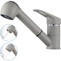 Wasserhahn Küche Ausziehbar, Auralum Küchenarmatur mit Brause Ausziehbar, Mischbatterie Küche mit 2 Strahlarten, 360° Schwenkbar Armatur Küche, Hochdruck Spültischarmatur Küche, Granit Grau