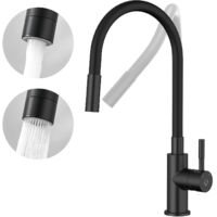 Cecipa Flexibler Küchenhahn mit 2 Düsenarten, ausziehbarer Küchenmischhahn, flexibler Spültisch-Mischhahn mit heißem und kaltem Wasser (schwarz)