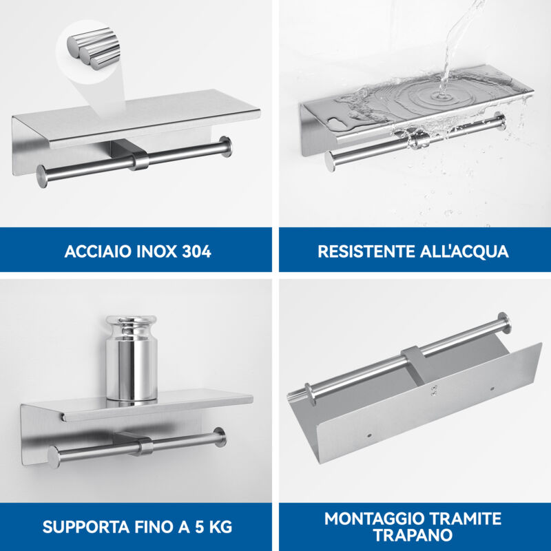 Wc Portatile Portarotolo Carta Igienica Con Ripiano - Acciaio Inox - Foto 4