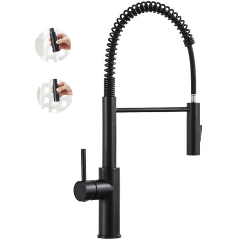 CECIPA MAX Miscelatore da cucina Spring con doccetta estraibile, miscelatore a molla con 2 funzioni, rubinetto per lavello girevole a 360° nero