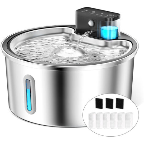 Fontanella per gatti wireless con rilevatore di movimento, batteria da 4200 mAh, fontanella in acciaio inossidabile da 3,2 l per gatti con pompa dell'acqua silenziosa, LED, con 6 filtri a carbone atti