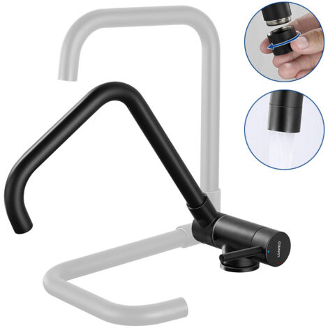 Lonheo Rubinetto Abbattibile Miscelatore Lavello Fontana Nero, Rubinetto Cucina Sottofinestra in Acciaio Inox, Miscelatore da Cucina Pieghevole 90+Girevole 360, Acqua Calda e Fredda, 7-Form