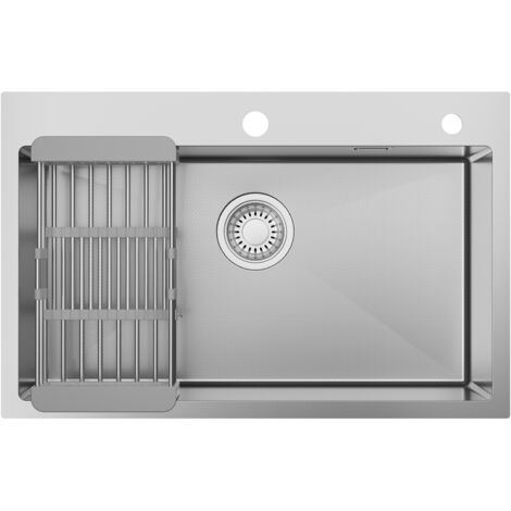 CECIPA MAX Lavello da cucina in acciaio inox, 70 × 45 cm, vasca singola con sgocciolatoio, sottotop e filotop per mobile da 80 cm, argento