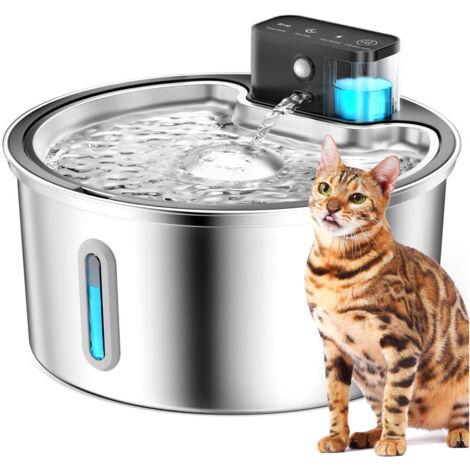 Fontanella per gatti wireless con sensore di movimento, batteria da 4200 mAh, fontanella in acciaio inossidabile da 3,2 l per gatti con pompa dell'acqua silenziosa, LED